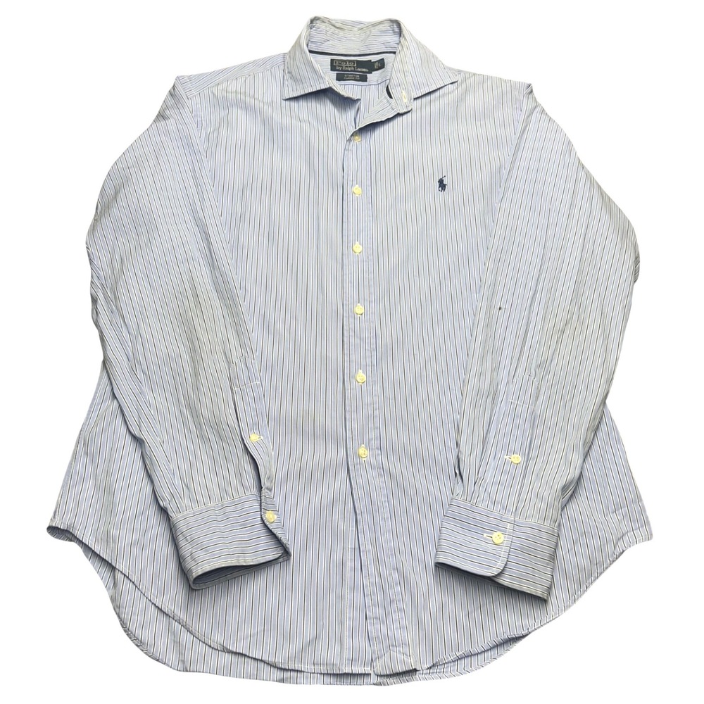 Polo Ralph Lauren Button Down Shirt Blue White Striped Mens Large Stanton Fit